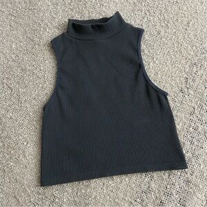Zara Gray Ribbed High Neck Cropped Tank Top